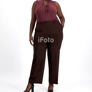 Kasper Pull On Straight Leg Brown Pants